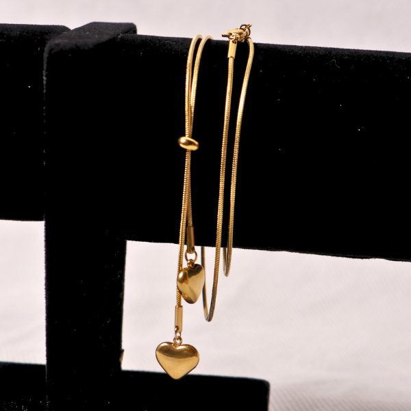 Adjustable Gold Heart Lariat Necklace - Sliding Y-Shape Chain