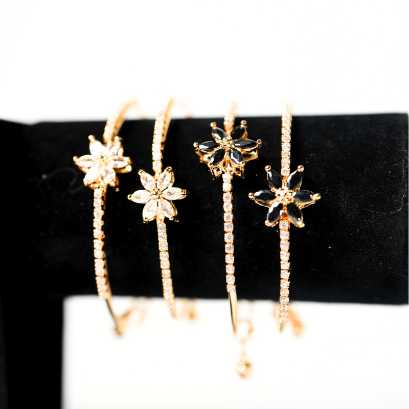 Floral Stone-Studded Bangles – Elegant Gold Plated