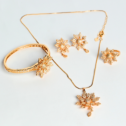 Flower design Gold plated zircon necklace set