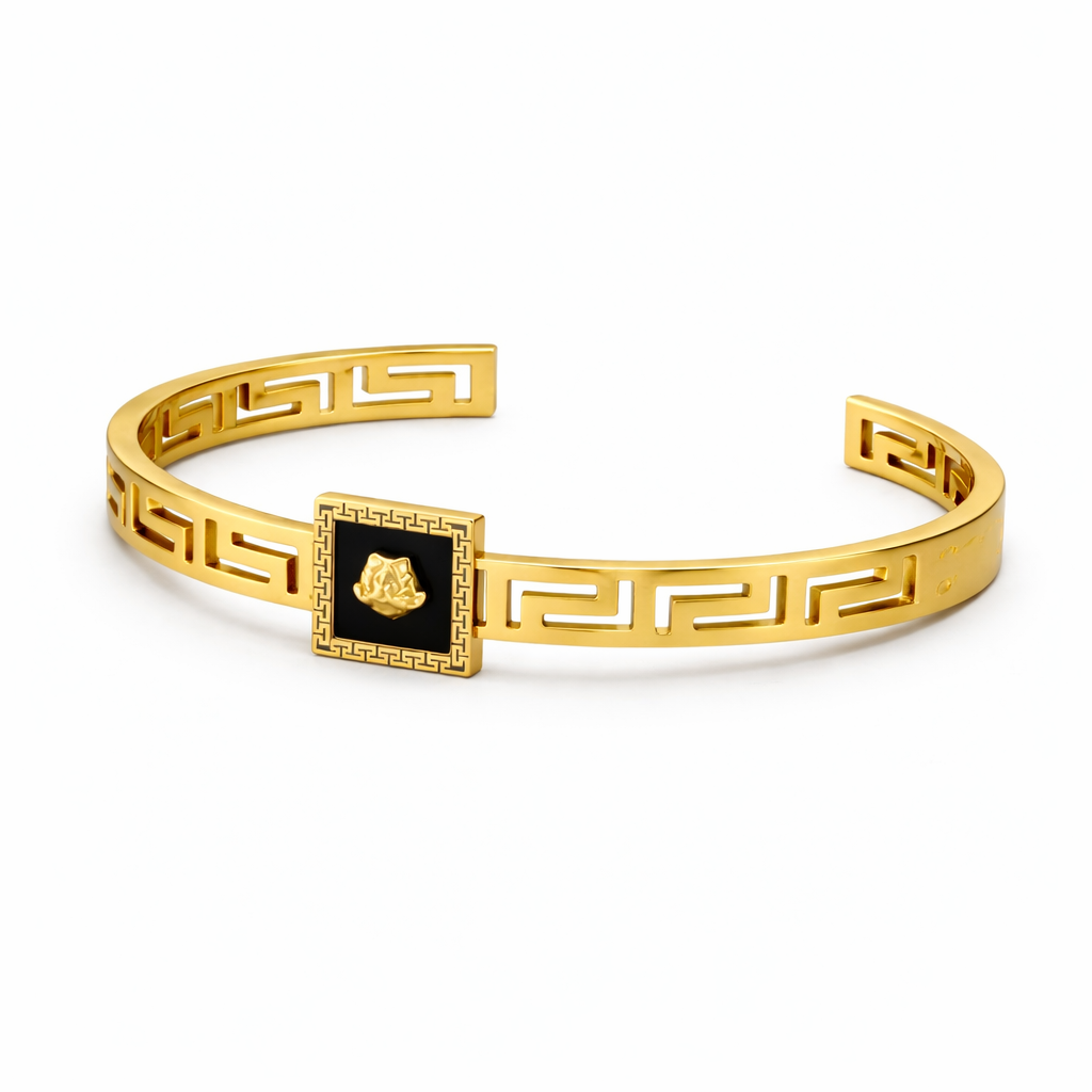 Golden Cuff Bracelet – Black Center Premium Designer Bracelet