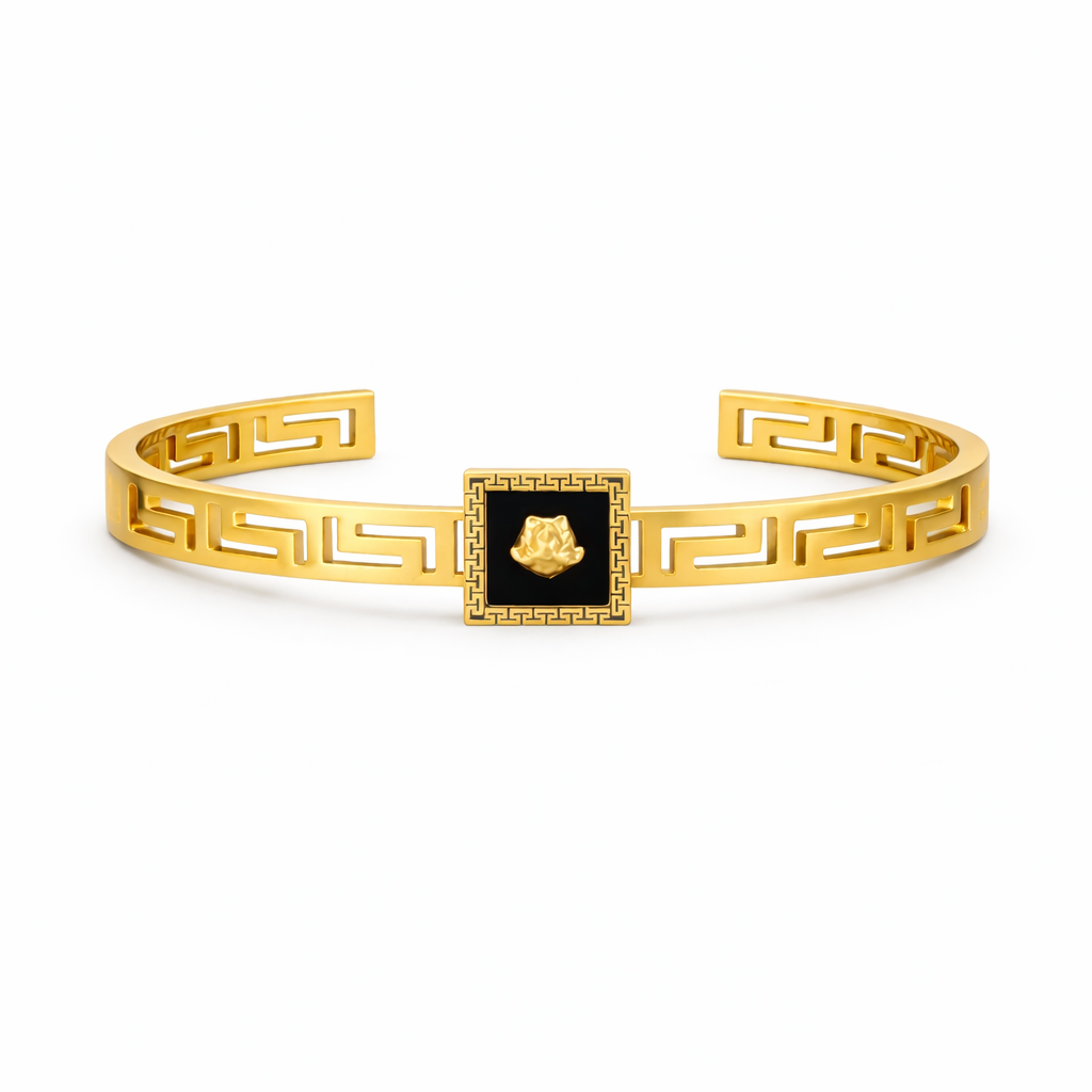 Golden Cuff Bracelet – Black Center Premium Designer Bracelet