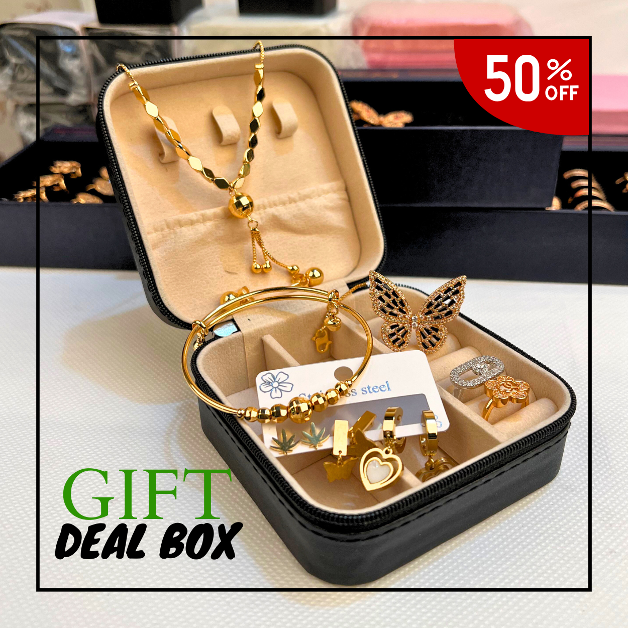 Luxury Gift Deal Box – 50% Off Jewelry Set (Rings, Necklace & More)