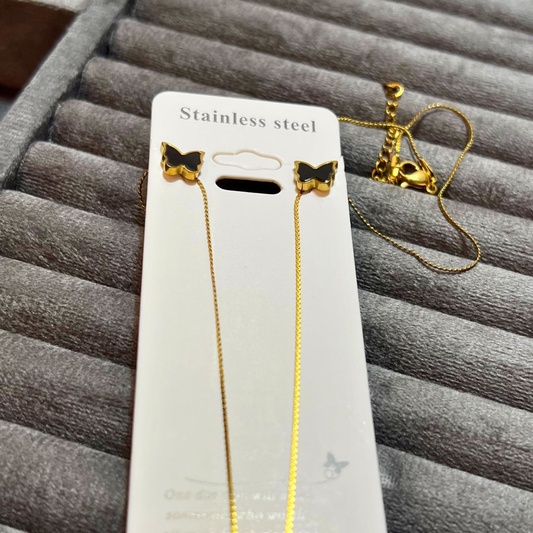 Parisian Style Butterfly Drop Necklace & Earrings Set