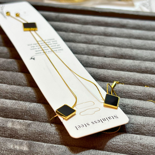 Chic Parisian Style Black Square Y-Necklace Set