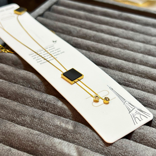 Chic Parisian Style Black Square Y-Necklace Set