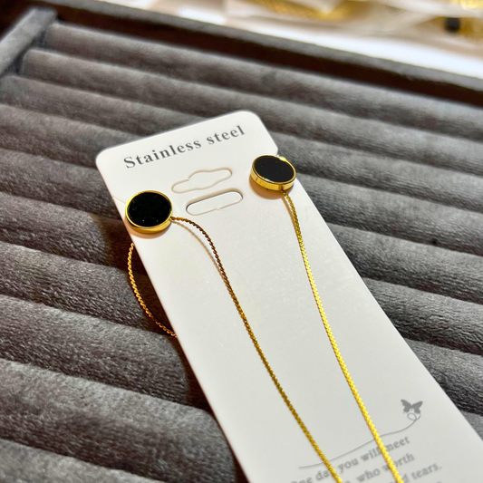 Stainless Steel Black Circle Drop Set | Waterproof & Anti-Tarnish