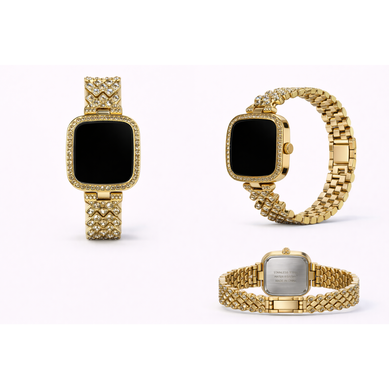 Premium Gold Digital Women Watch with Crystal Bracelet
