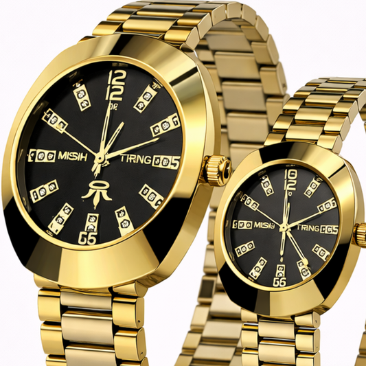 Luxury Golden Couple Watches Set – His & Her Premium Metal Watches