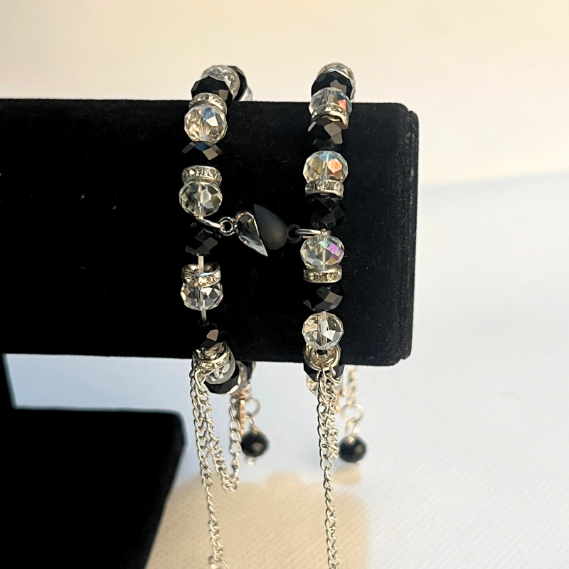 Black & White Crystal Bracelet with Butterfly Charm