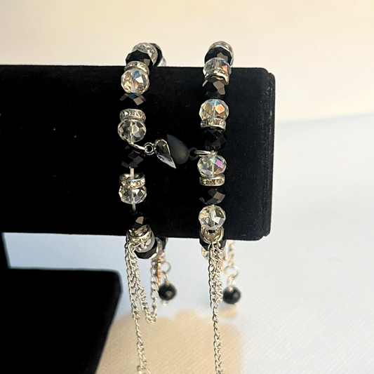 Black & White Crystal Bracelet with Butterfly Charm