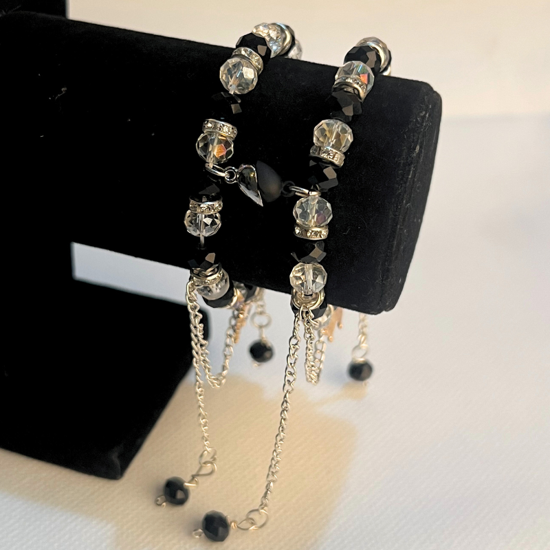 Black & White Crystal Bracelet with Butterfly Charm
