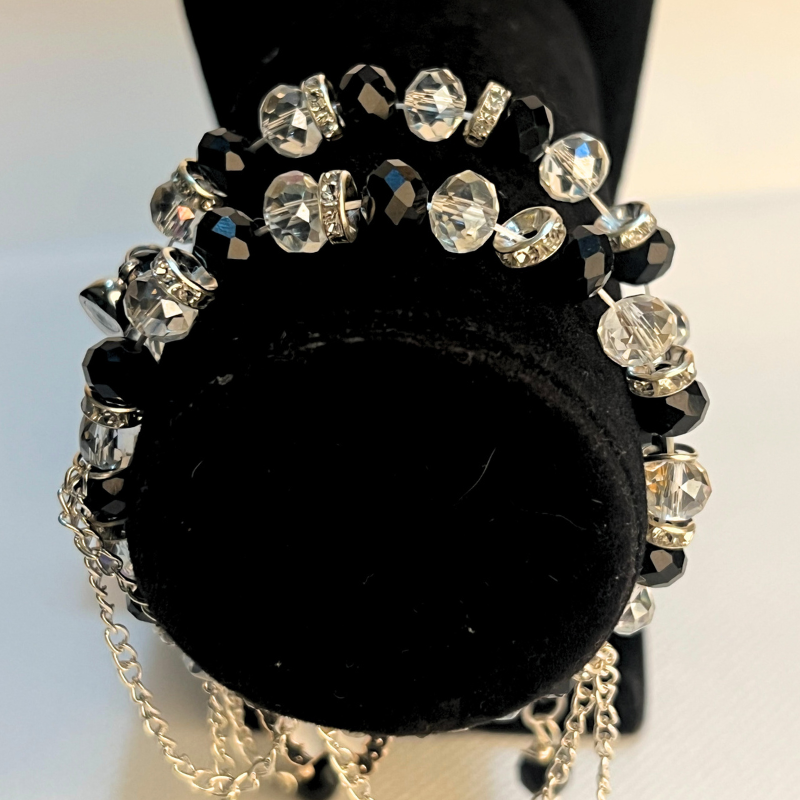Black & White Crystal Bracelet with Butterfly Charm