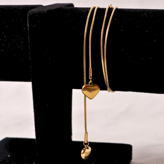 Adjustable Gold Heart Lariat Necklace - Sliding Y-Shape Chain