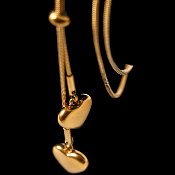Adjustable Gold Heart Lariat Necklace - Sliding Y-Shape Chain