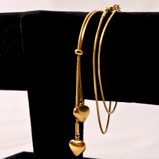 Adjustable Gold Heart Lariat Necklace - Sliding Y-Shape Chain
