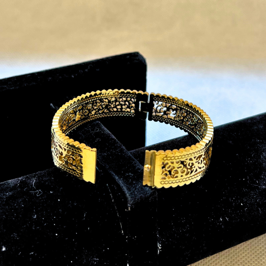 Modern Gold Cuff Bangle | Statement Cut-Work Bracelet