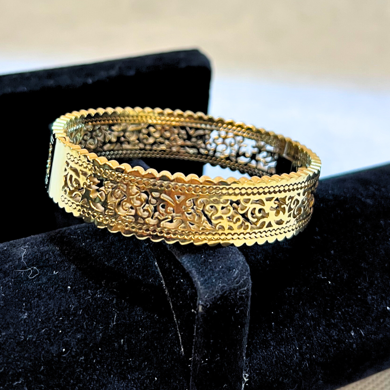 Modern Gold Cuff Bangle | Statement Cut-Work Bracelet