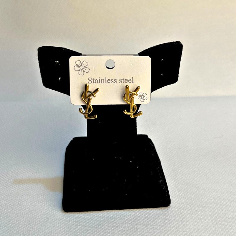 YSL' Style Golden Stainless Steel Earrings