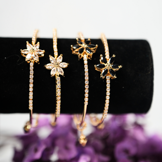 Floral Stone-Studded Bangles – Elegant Gold Plated Pair