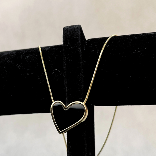 Luxury Black Onyx Style Heart Pendant | Gold Snake Chain
