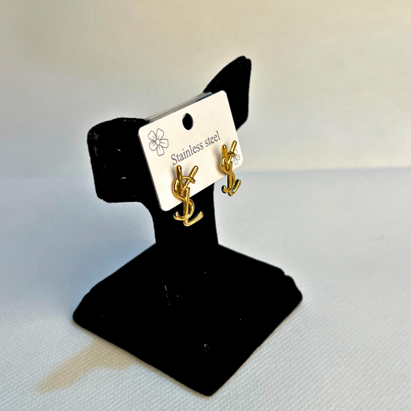 YSL' Style Golden Stainless Steel Earrings
