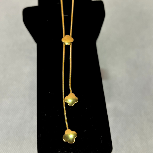 Elegant Gold Drop Necklace with Flower Motifs