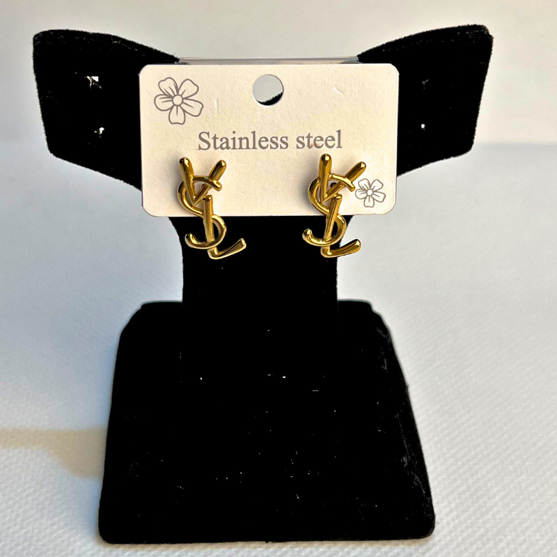 YSL' Style Golden Stainless Steel Earrings