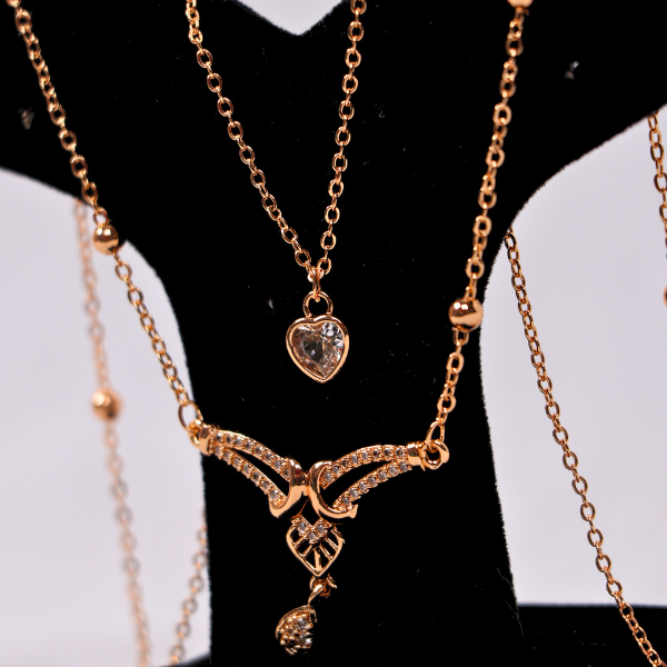 Rose Gold Layered Necklace Set - Butterfly CZ Pendant & Dainty Beaded Chain