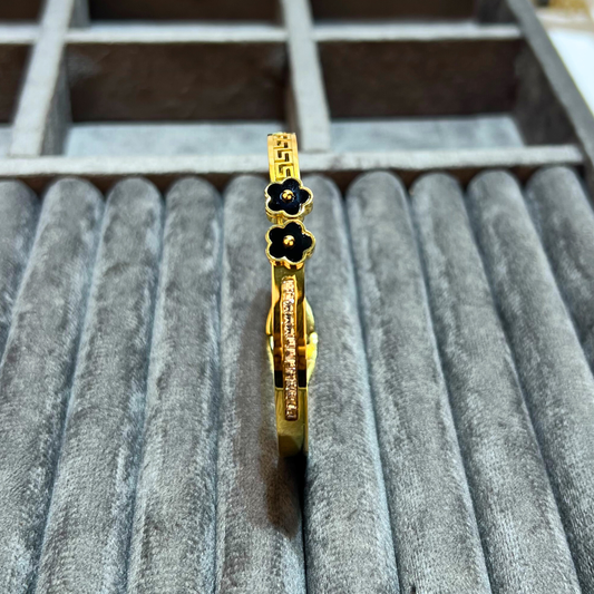 Elegant Black Blossom Gold Plated Cuff