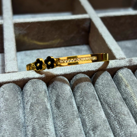 Elegant Black Blossom Gold Plated Cuff