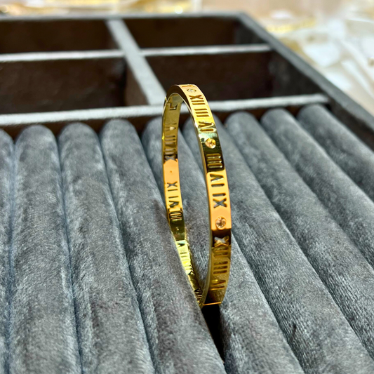 Timeless Roman Numeral Gold Bangle