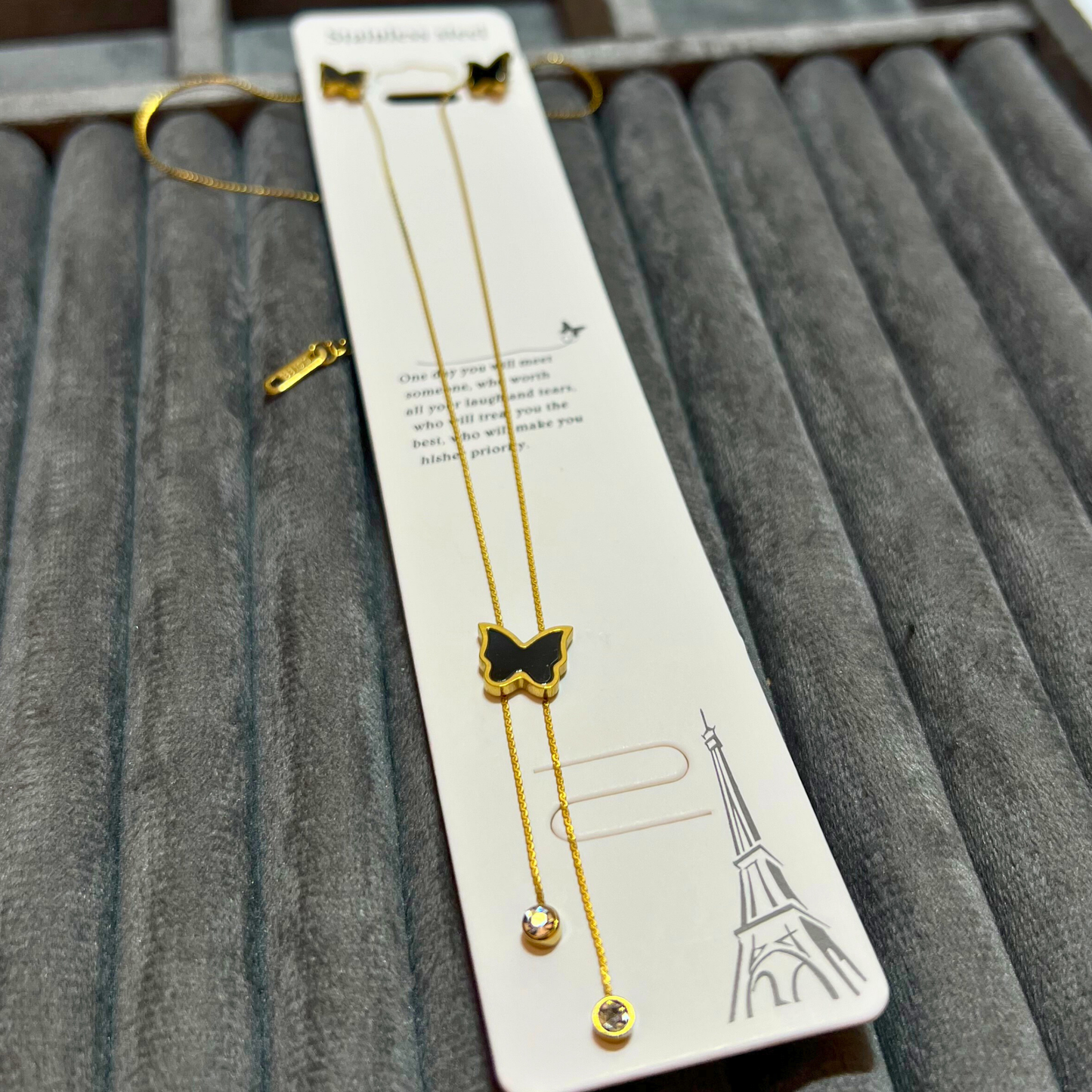 Parisian Style Butterfly Drop Necklace & Earrings Set