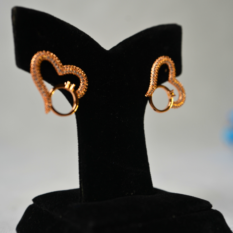 Sparkling Heart Love Set - Rose Gold Earrings, Necklace