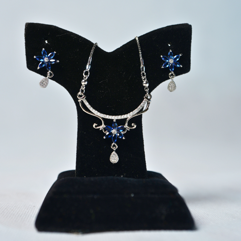 Stunning Party Wear Set - Blue Stone & Silver