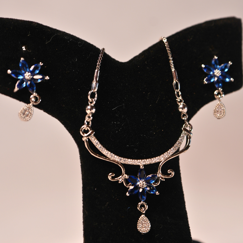 Stunning Party Wear Set - Blue Stone & Silver