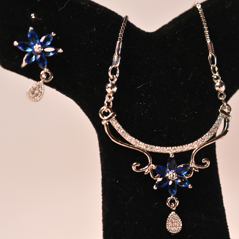 Stunning Party Wear Set - Blue Stone & Silver