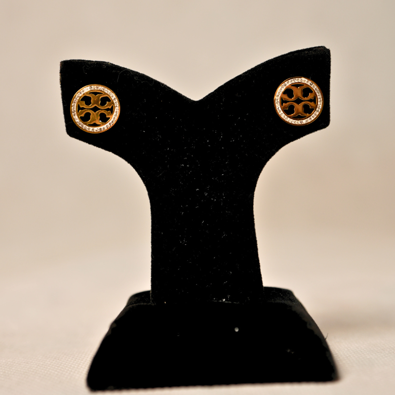 Chic Logo-Inspired Golden Stud Earrings