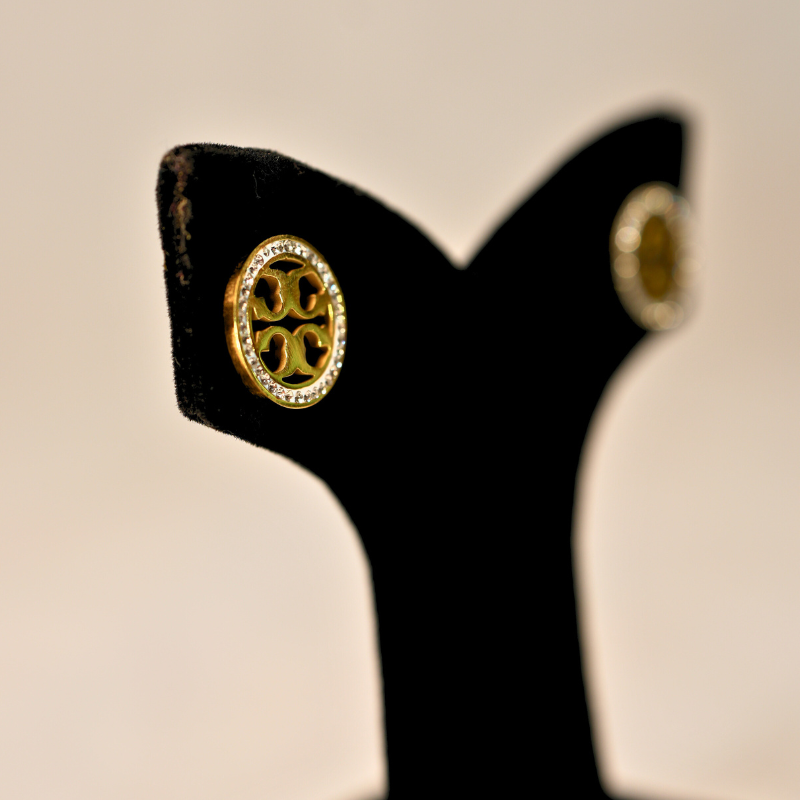 Chic Logo-Inspired Golden Stud Earrings