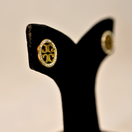 Chic Logo-Inspired Golden Stud Earrings