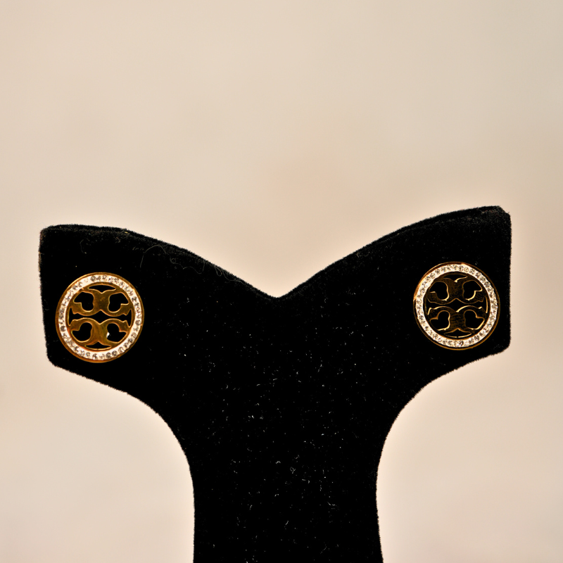 Chic Logo-Inspired Golden Stud Earrings