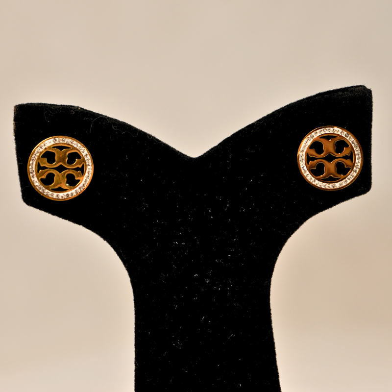 Chic Logo-Inspired Golden Stud Earrings