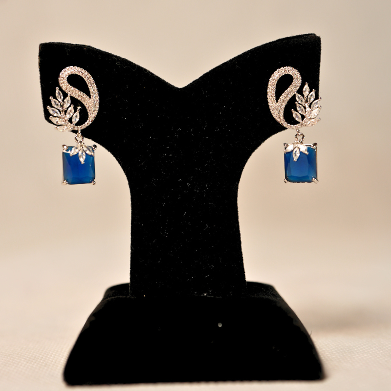 Elegant Paisley Drop Earrings with Rectangular Stone (Available in 3 Colors)