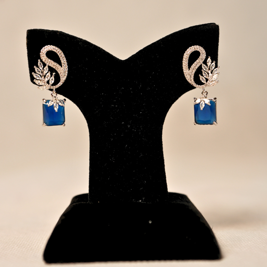 Elegant Paisley Drop Earrings with Rectangular Stone (Available in 3 Colors)