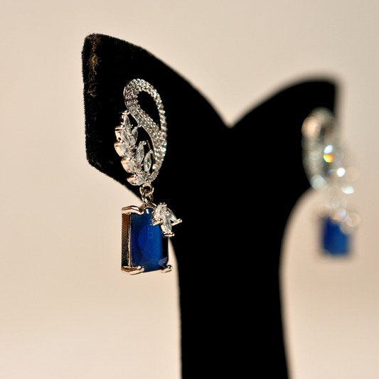 Elegant Paisley Drop Earrings with Rectangular Stone (Available in 3 Colors)