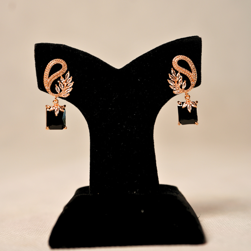 Elegant Paisley Drop Earrings with Rectangular Stone (Available in 3 Colors)