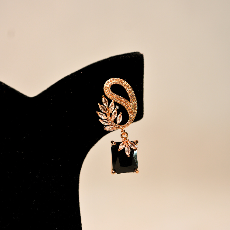 Elegant Paisley Drop Earrings with Rectangular Stone (Available in 3 Colors)