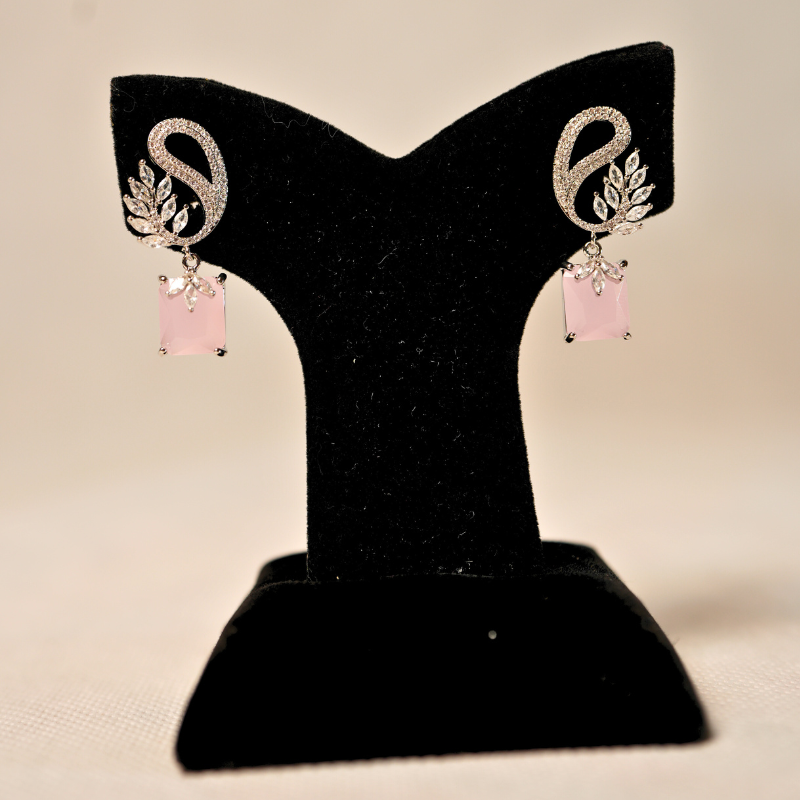 Elegant Paisley Drop Earrings with Rectangular Stone (Available in 3 Colors)