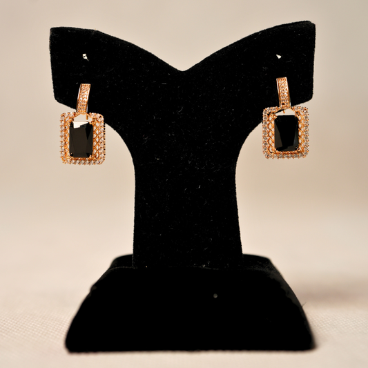 Classic Black Stone & Silver Drop Earrings - Elegant Party Wear