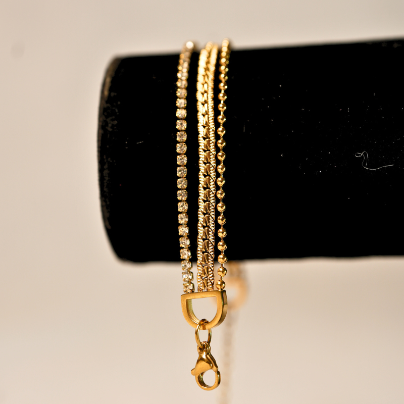 Layered Gold-Plated Bracelet with Crystal Accents