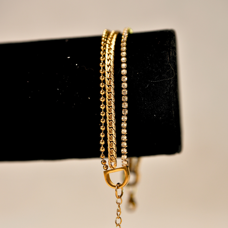 Layered Gold-Plated Bracelet with Crystal Accents